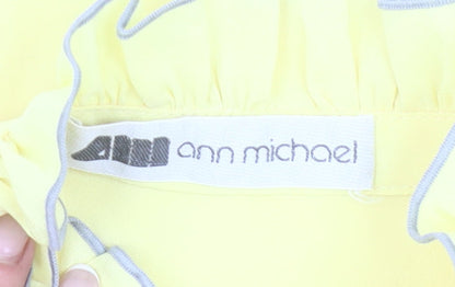 Ann Michael Womens Yellow Blouse Size 10 Long Sleeve Ruffle Tie Neck