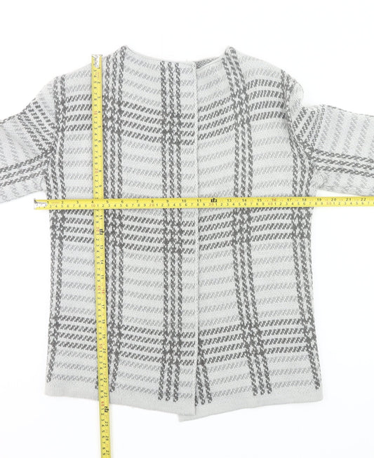 Debenhams Women Grey Checked Cardigan Size 14 Long Sleeve Acrylic