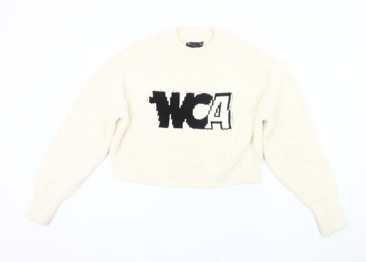 ASOS Design Women’s Ivory Logo Pullover Jumper UK 10 Chunky Knit
