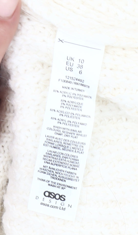 ASOS Design Women’s Ivory Logo Pullover Jumper UK 10 Chunky Knit