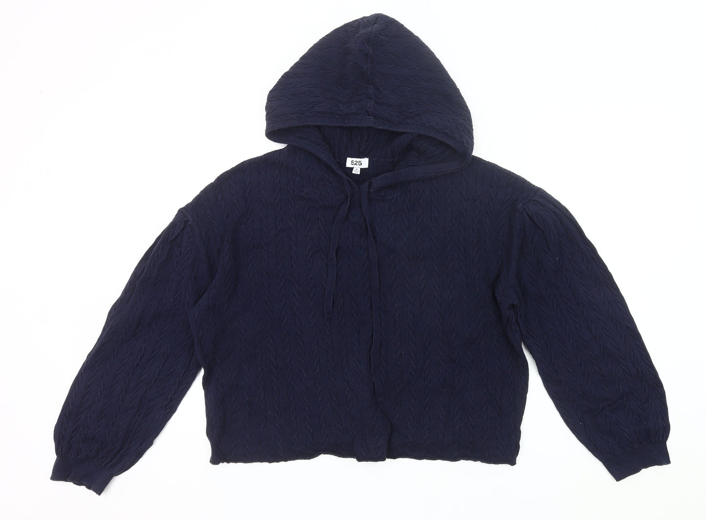 525 Womens Blue Cable Knit Hooded Cardigan Jumper Size M
