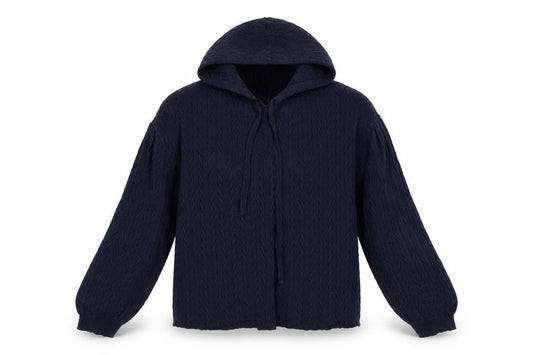 525 Womens Blue Cable Knit Hooded Cardigan Jumper Size M