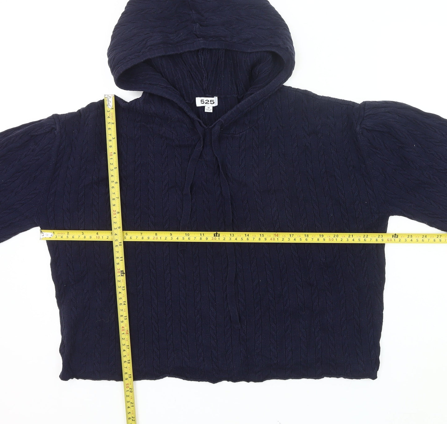 525 Womens Blue Cable Knit Hooded Cardigan Jumper Size M
