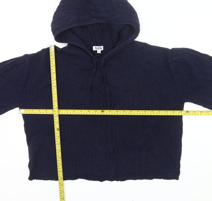 525 Womens Blue Cable Knit Hooded Cardigan Jumper Size M
