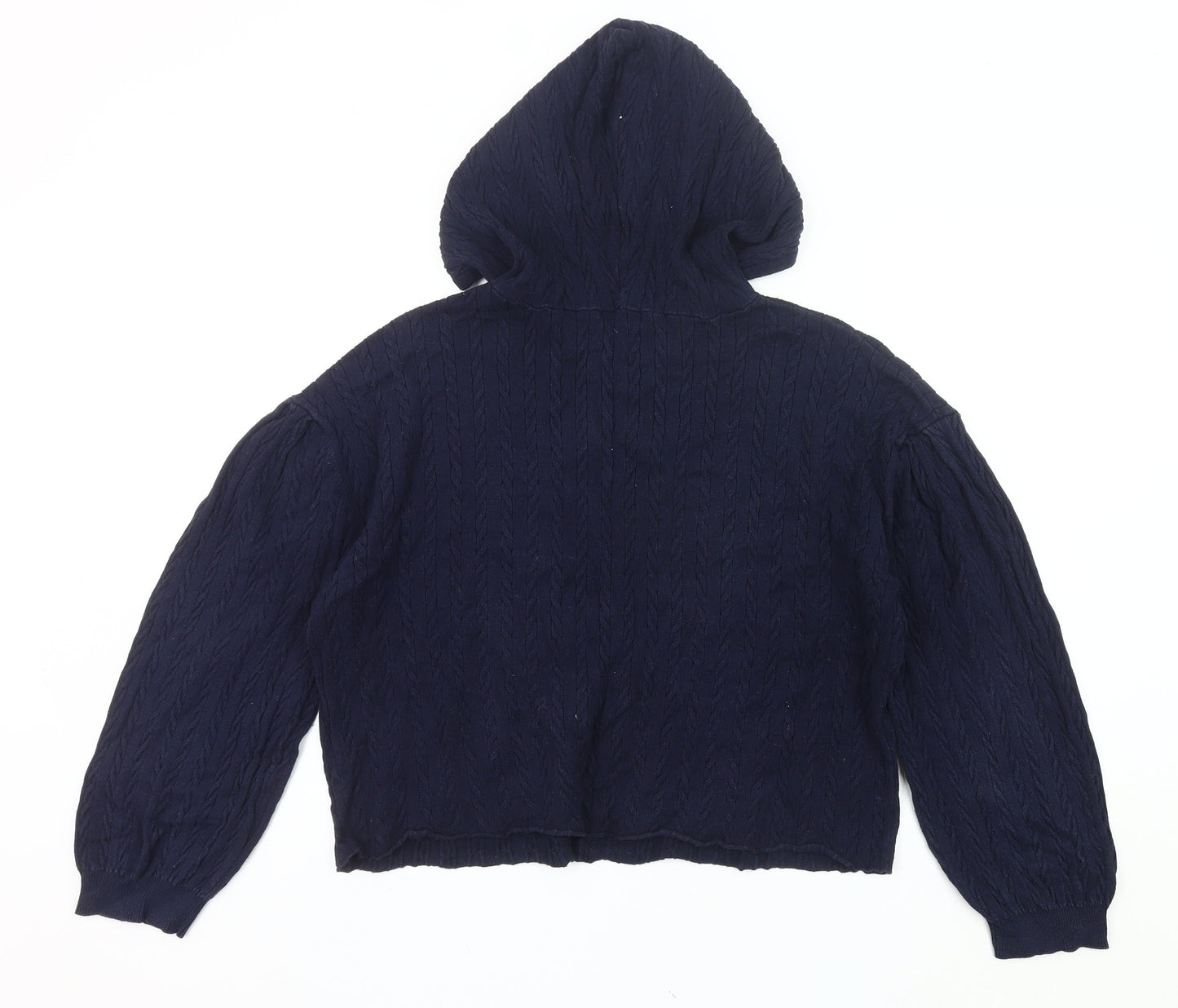 525 Womens Blue Cable Knit Hooded Cardigan Jumper Size M