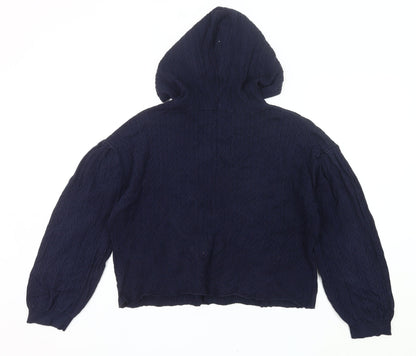 525 Womens Blue Cable Knit Hooded Cardigan Jumper Size M