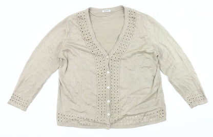 Damart Women’s Beige Cardigan Size 18 V-Neck Button Knit
