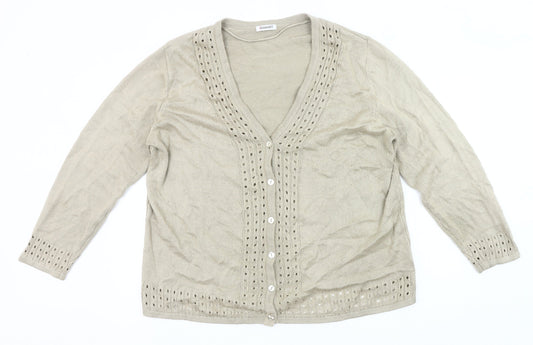 Damart Women’s Beige Cardigan Size 18 V-Neck Button Knit