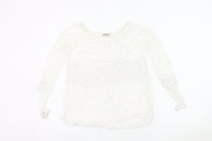 Viola Borghi Women White Lace Blouse Bohemian Embroidered Scoop Neck S