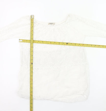 Viola Borghi Women White Lace Blouse Bohemian Embroidered Scoop Neck S