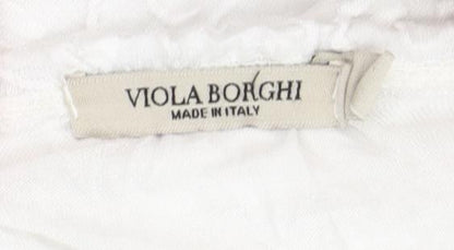 Viola Borghi Women White Lace Blouse Bohemian Embroidered Scoop Neck S