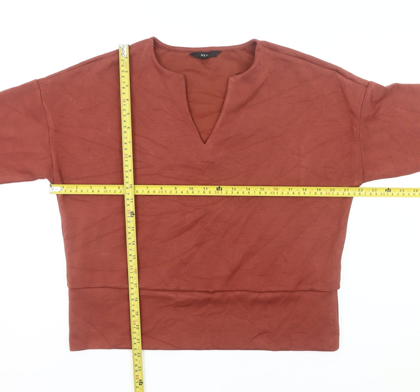 Next Women's Brown V-Neck Long Sleeve Jersey Blouse Size 12