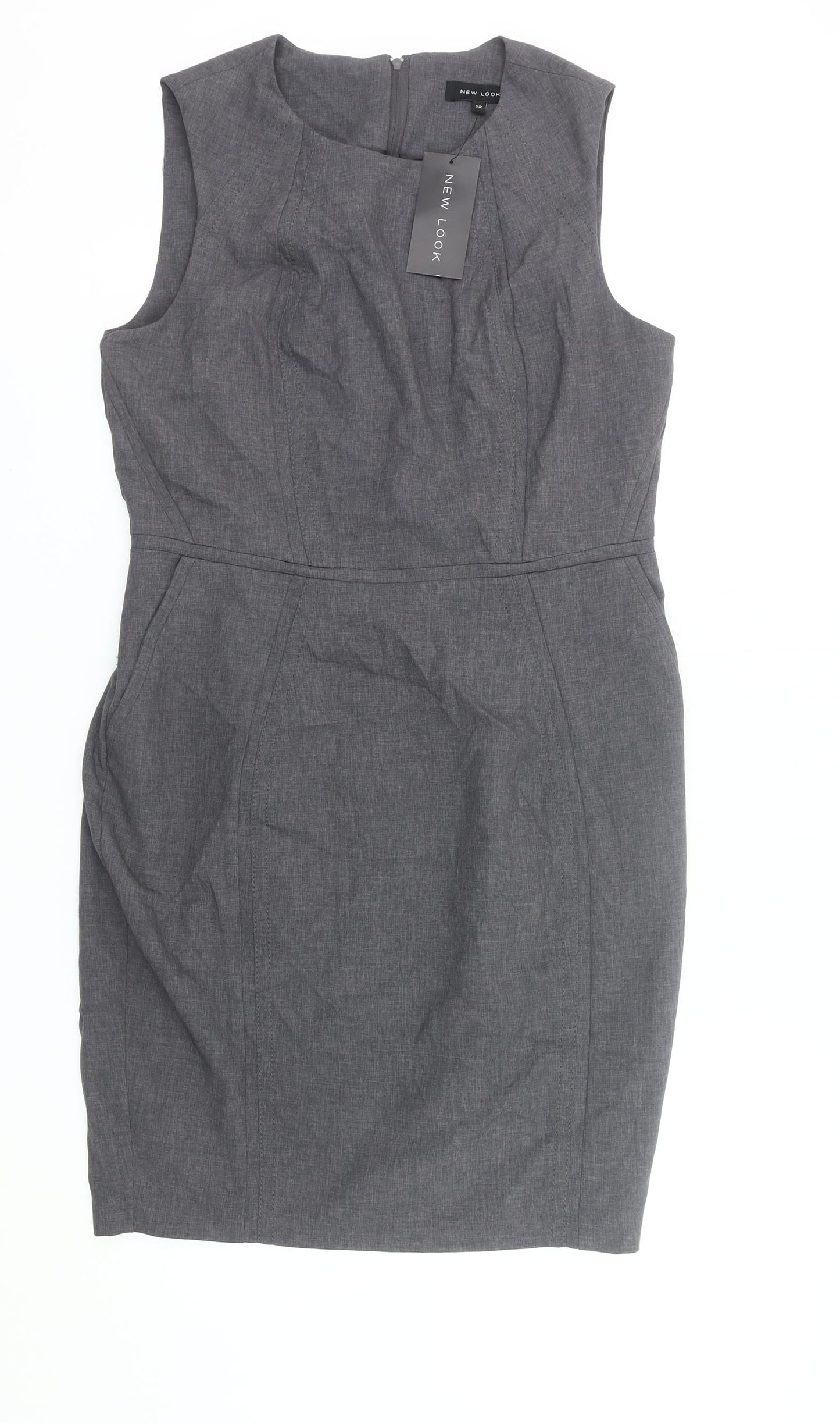 New Look Women Grey Sheath Knee Length Sleeveless Dress UK 12