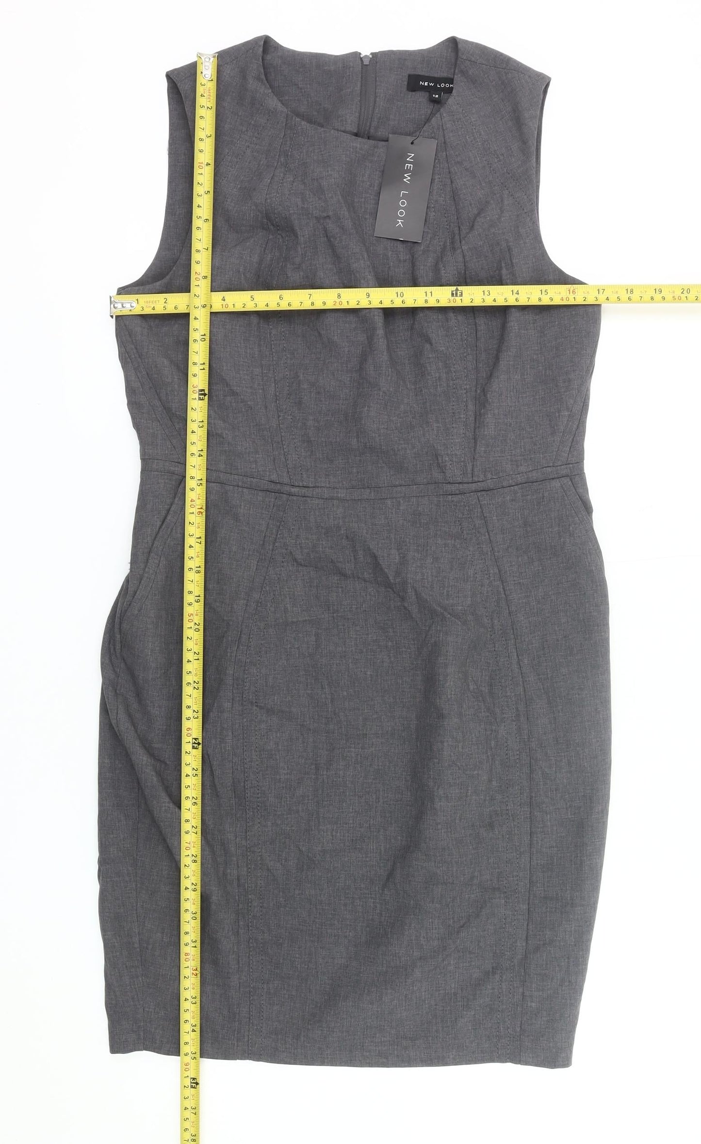 New Look Women Grey Sheath Knee Length Sleeveless Dress UK 12