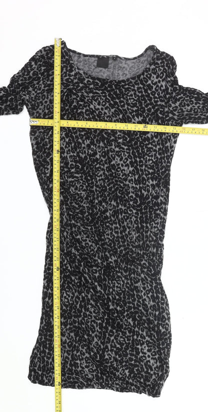 InWear Women’s Black Animal Print Bodycon Dress Size S Long Sleeve