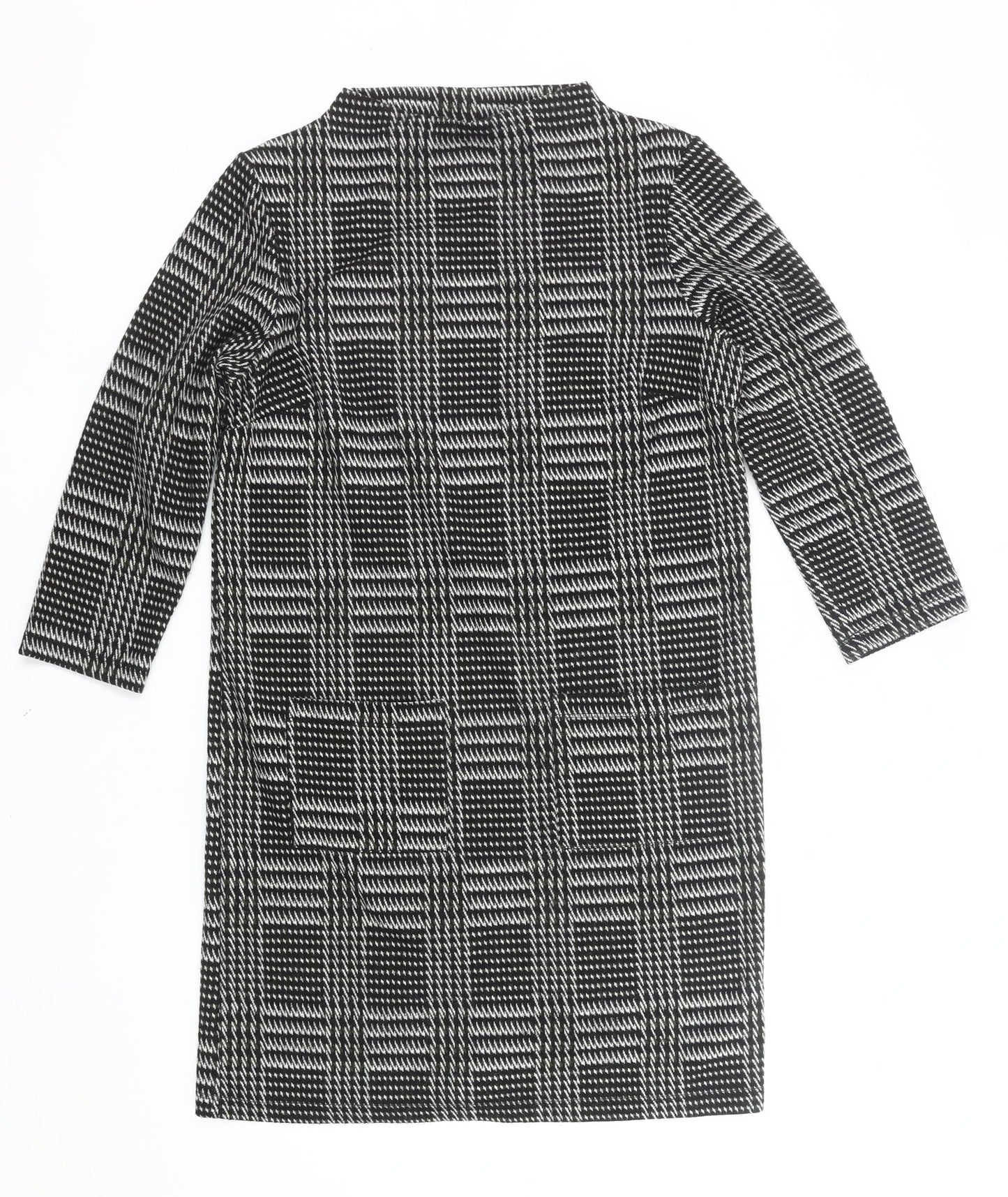 Tu Womens Black Check Shift Dress Size 8 Knee Length 3/4 Sleeve