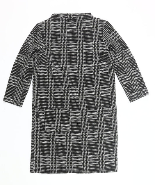 Tu Womens Black Check Shift Dress Size 8 Knee Length 3/4 Sleeve