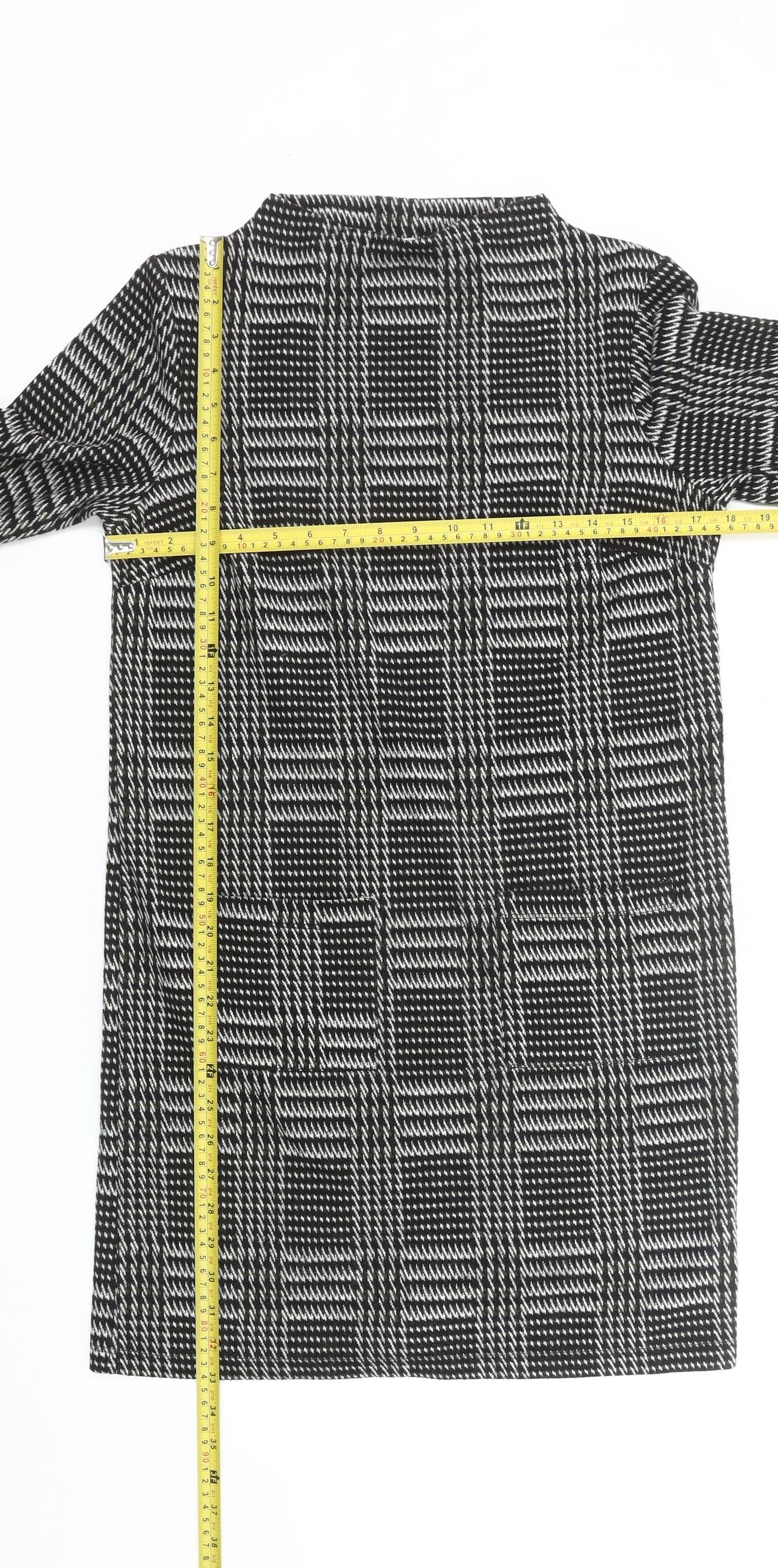 Tu Womens Black Check Shift Dress Size 8 Knee Length 3/4 Sleeve