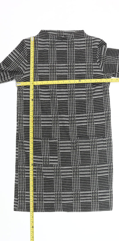Tu Womens Black Check Shift Dress Size 8 Knee Length 3/4 Sleeve