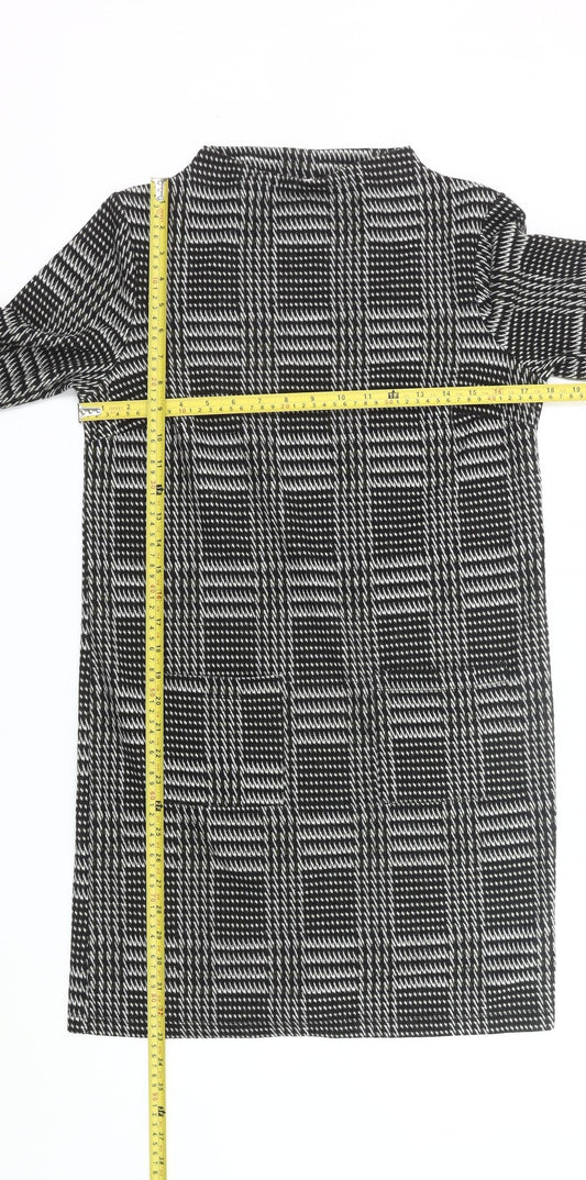 Tu Womens Black Check Shift Dress Size 8 Knee Length 3/4 Sleeve