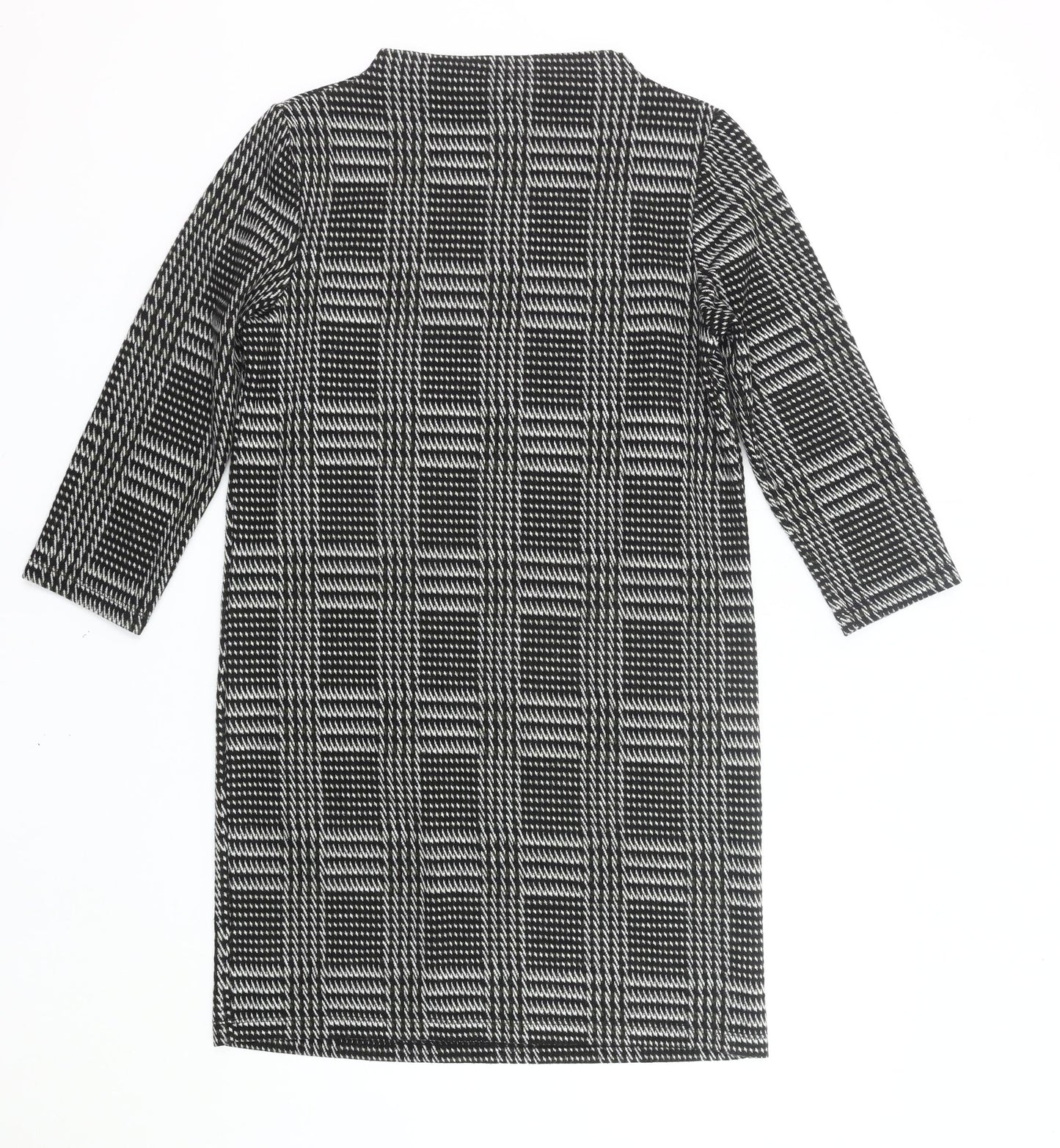 Tu Womens Black Check Shift Dress Size 8 Knee Length 3/4 Sleeve