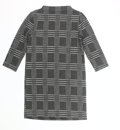 Tu Womens Black Check Shift Dress Size 8 Knee Length 3/4 Sleeve