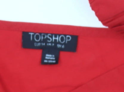 Topshop Women’s Red Off Shoulder Blouse UK 6 Summer Casual