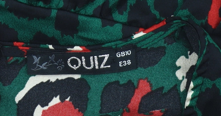 Quiz Womens Green Animal Print Wrap Dress Size 10 Ruffle Party