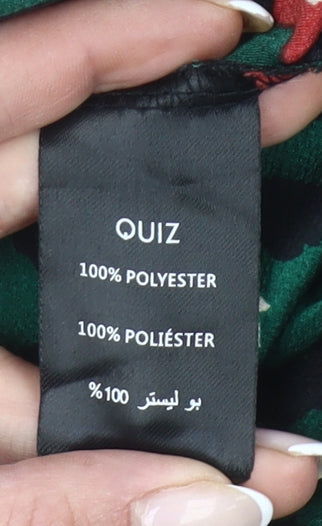 Quiz Womens Green Animal Print Wrap Dress Size 10 Ruffle Party