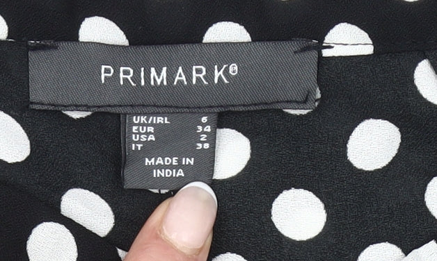 Primark Womens Black Polka Dot Wide-Leg Trousers Size 6
