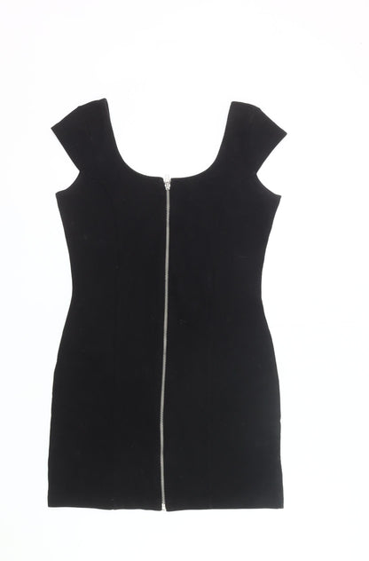 H&M Women’s Black Bodycon Scoop Neck Zip Dress Size 12