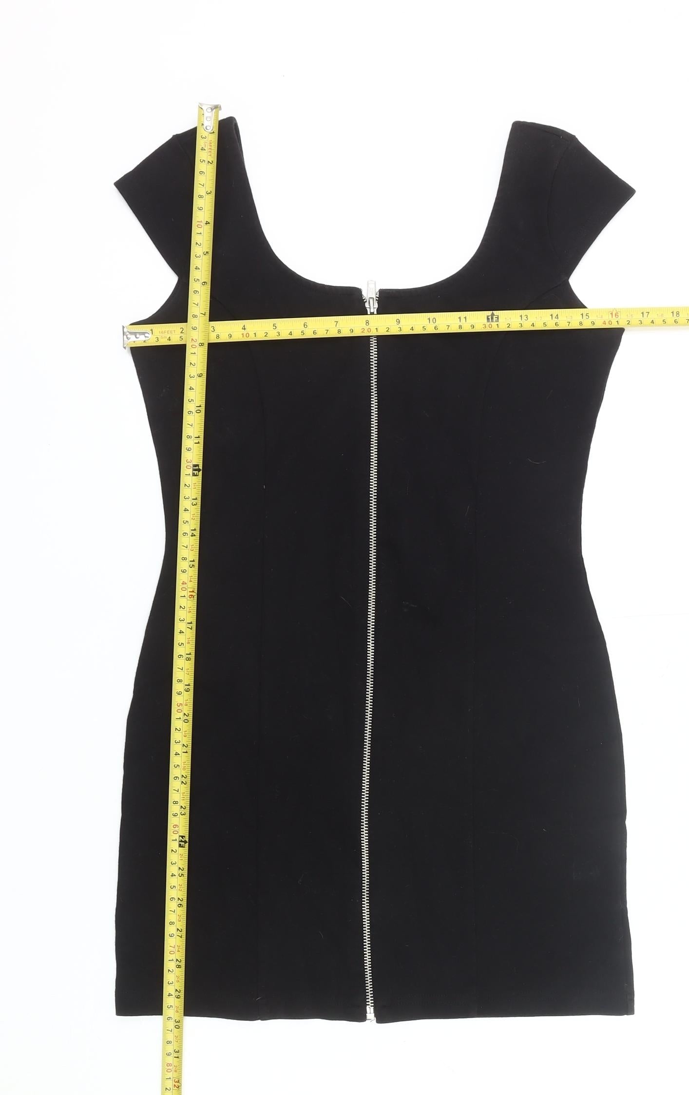 H&M Women’s Black Bodycon Scoop Neck Zip Dress Size 12