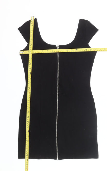 H&M Women’s Black Bodycon Scoop Neck Zip Dress Size 12