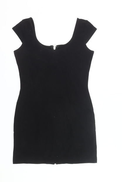 H&M Women’s Black Bodycon Scoop Neck Zip Dress Size 12