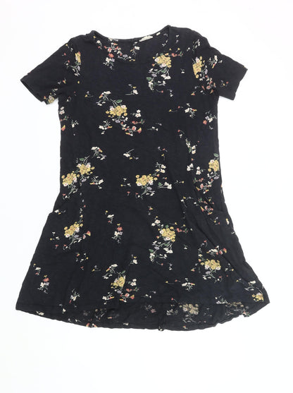 FatFace Womens Black Floral Skater Dress Size 10 Short Sleeve Cotton Modal