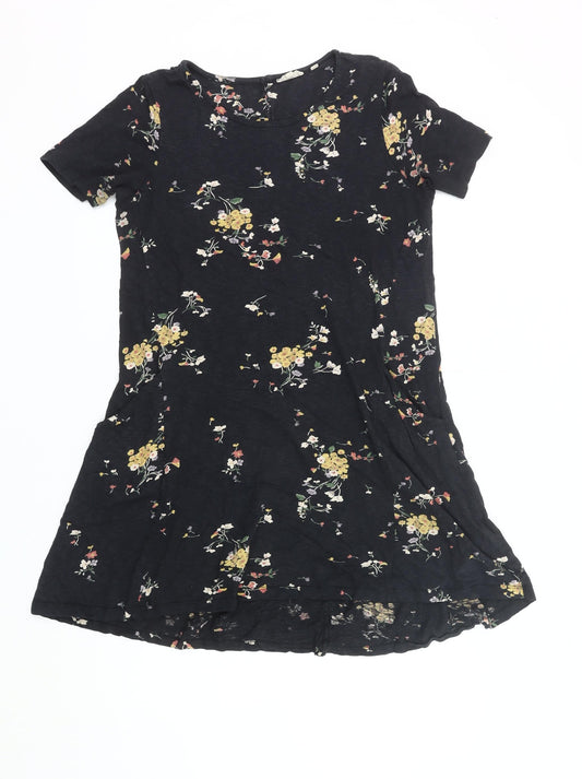 FatFace Womens Black Floral Skater Dress Size 10 Short Sleeve Cotton Modal