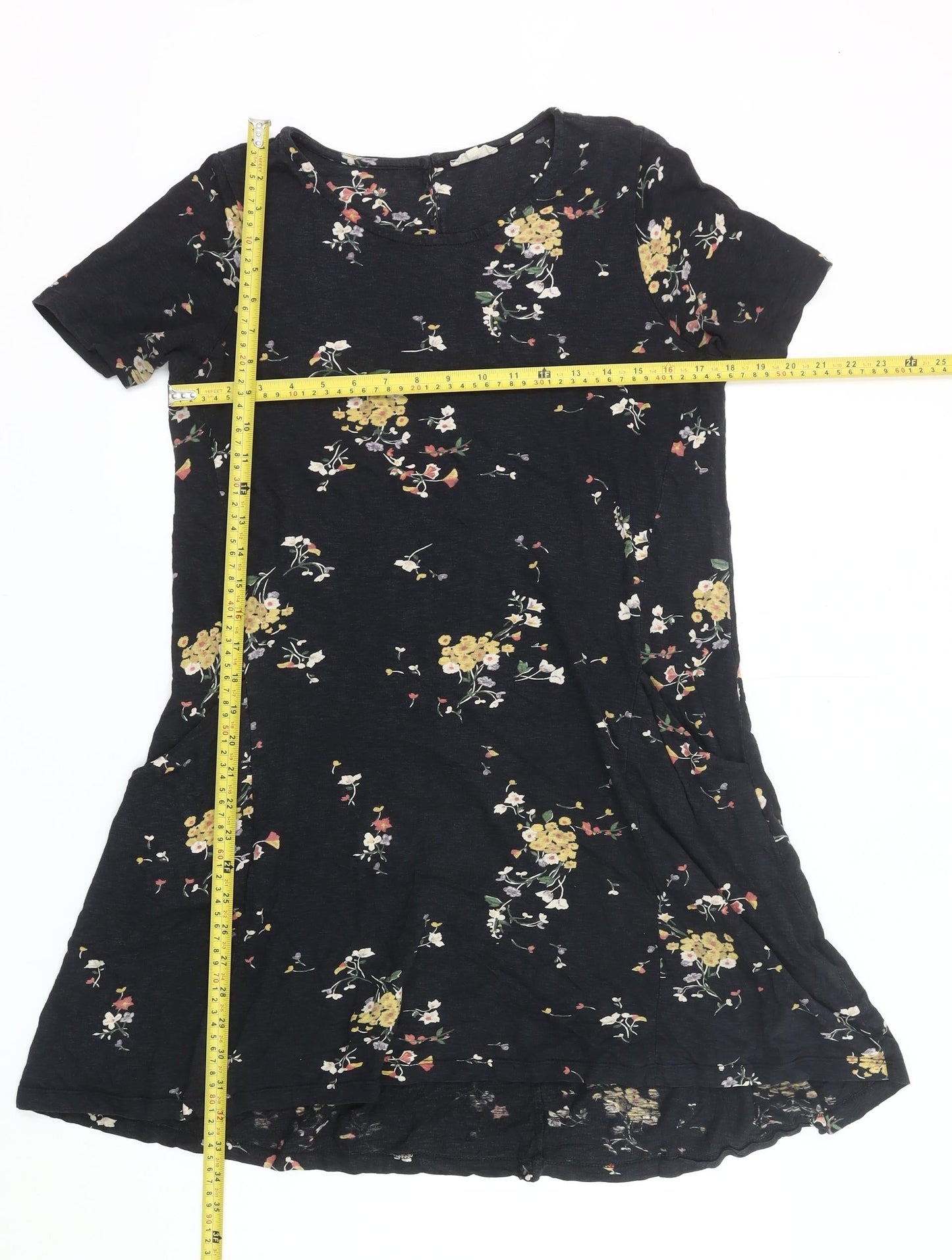 FatFace Womens Black Floral Skater Dress Size 10 Short Sleeve Cotton Modal