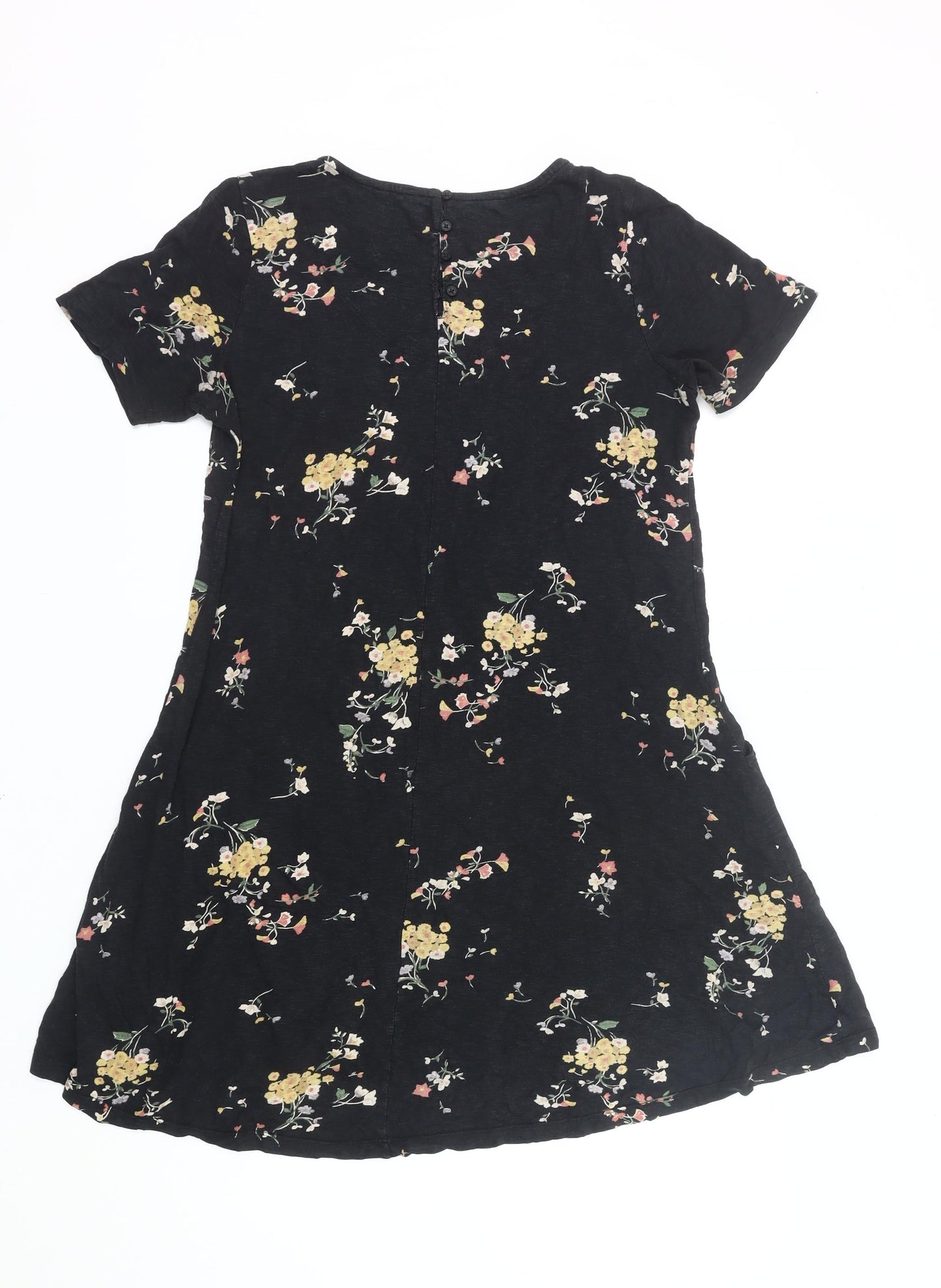 FatFace Womens Black Floral Skater Dress Size 10 Short Sleeve Cotton Modal