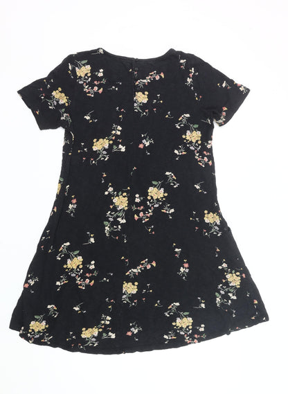 FatFace Womens Black Floral Skater Dress Size 10 Short Sleeve Cotton Modal