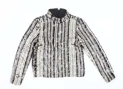 H&M Womens Black White Sequin Long Sleeve Tunic Blouse UK 12