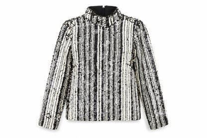 H&M Womens Black White Sequin Long Sleeve Tunic Blouse UK 12