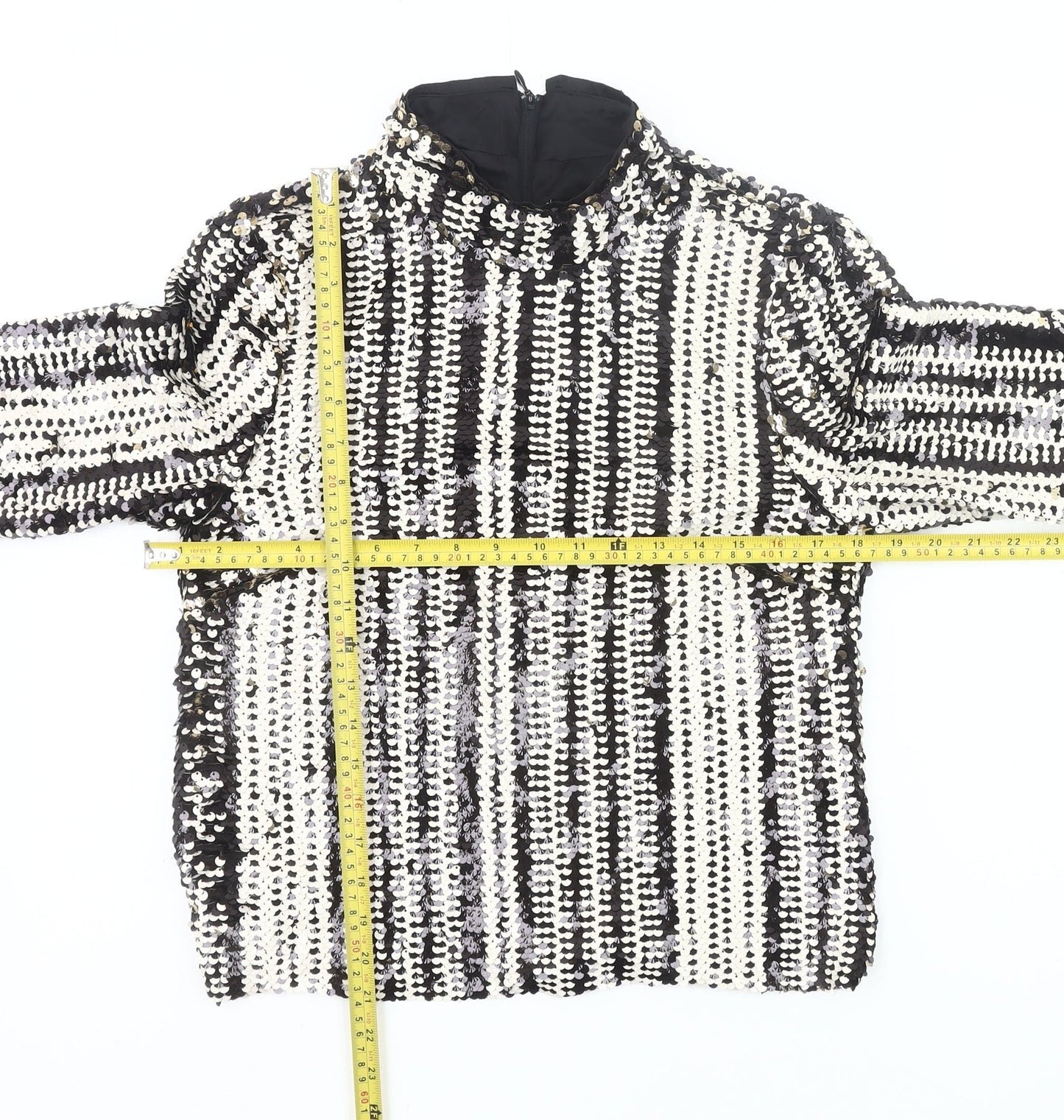 H&M Womens Black White Sequin Long Sleeve Tunic Blouse UK 12