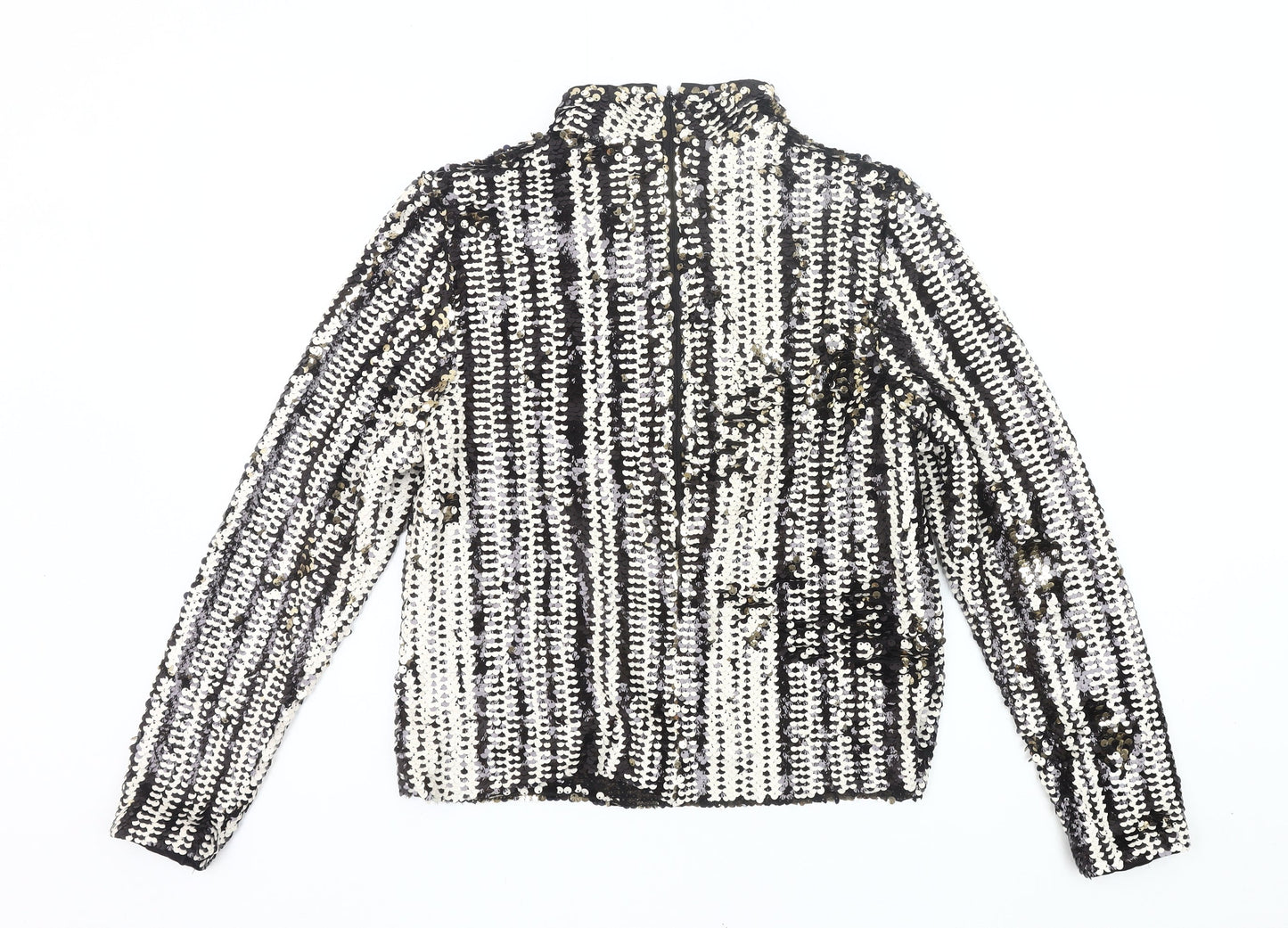 H&M Womens Black White Sequin Long Sleeve Tunic Blouse UK 12