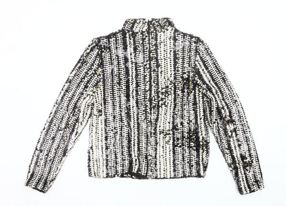 H&M Womens Black White Sequin Long Sleeve Tunic Blouse UK 12
