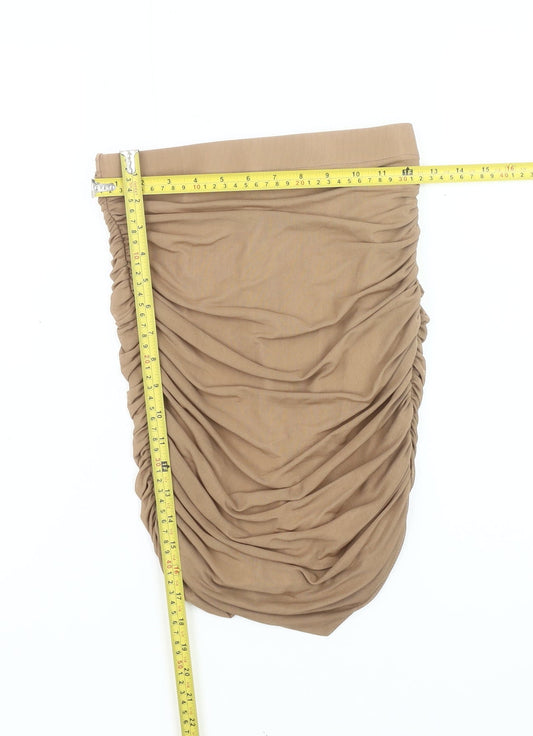 Oh Polly Women’s Beige Ruched High Waist Pencil Skirt Size 8