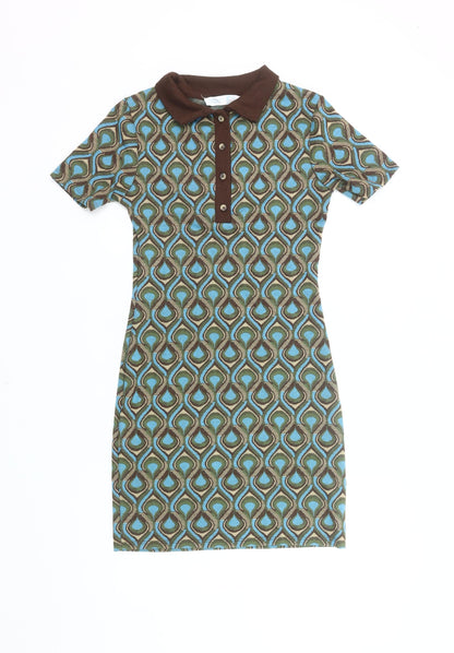 Primark Women’s Multicoloured Geometric Collared Shirt Dress Size 4