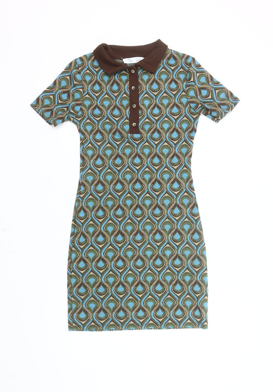 Primark Women’s Multicoloured Geometric Collared Shirt Dress Size 4
