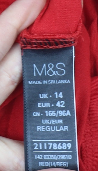 Marks and Spencer Women Red Size 14 Shift Knee Length Dress