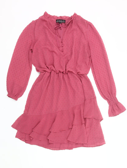 Badgley Mischka Women’s Pink Ruffle Blouson Short Dress Size S