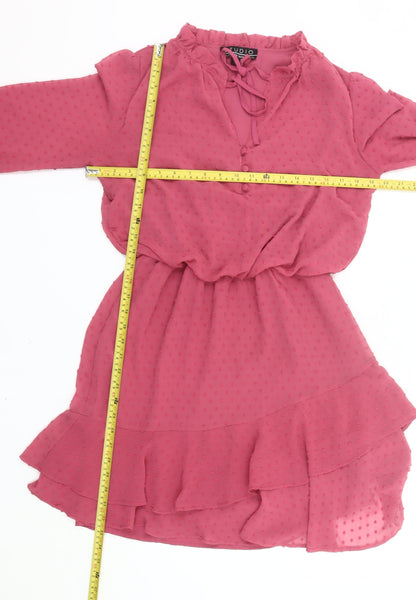 Badgley Mischka Women’s Pink Ruffle Blouson Short Dress Size S